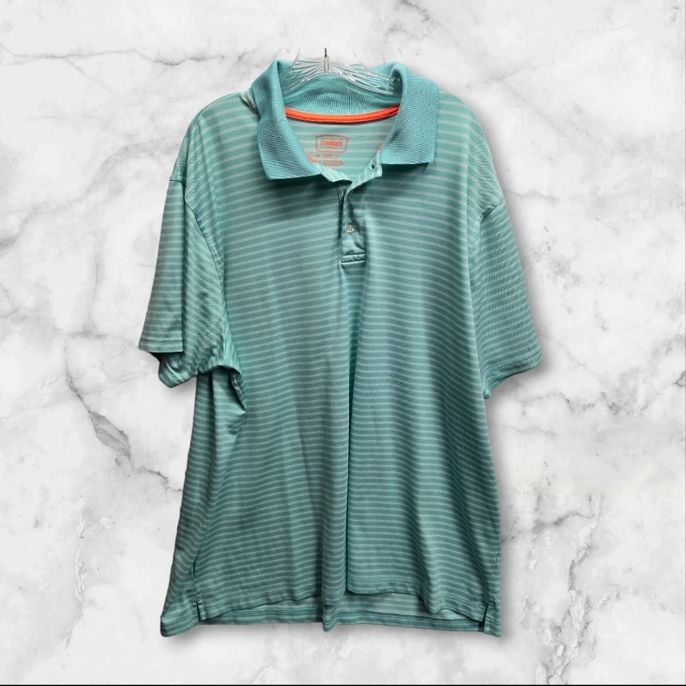 The Foundry Supply Co Polo Shirt Mens‎ 3XL Green White Stripe Short Sleeve Golf